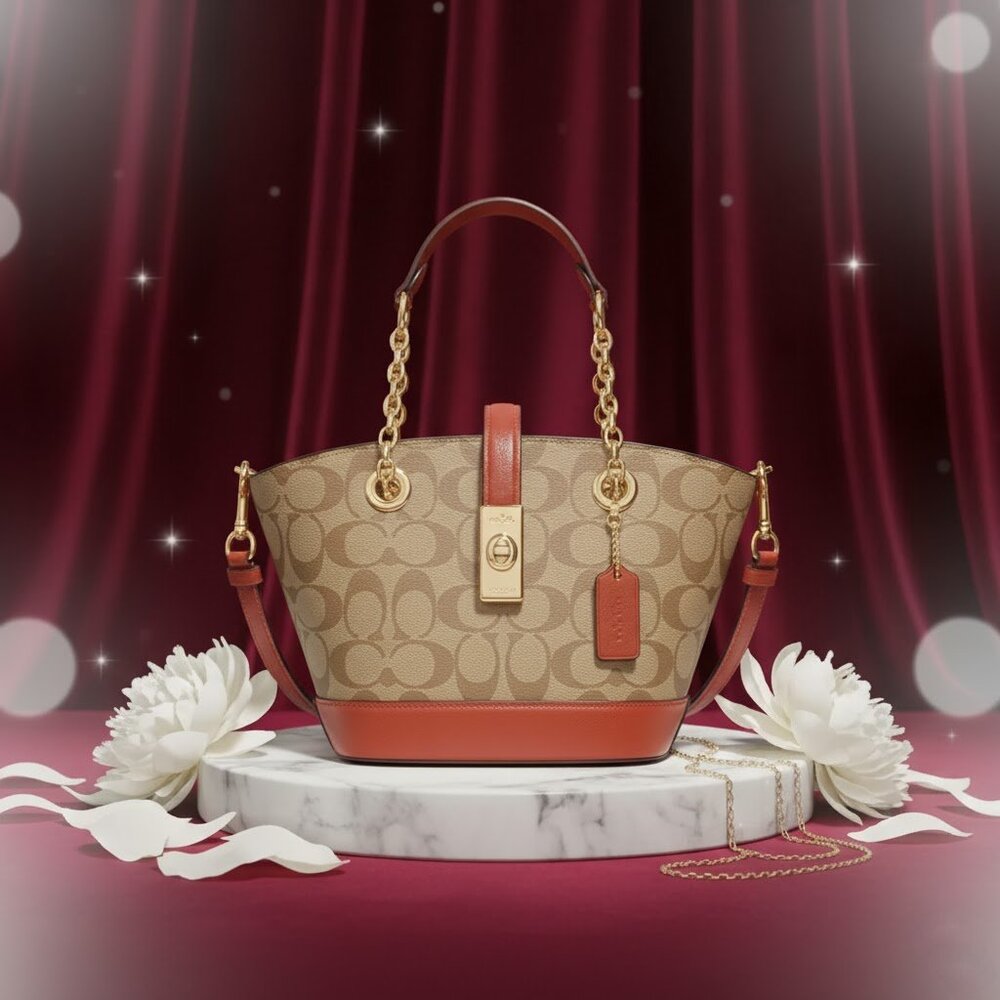 Coach Lane Bucket Bag Purse Satchel Crossbody In Signature Canvas C8597